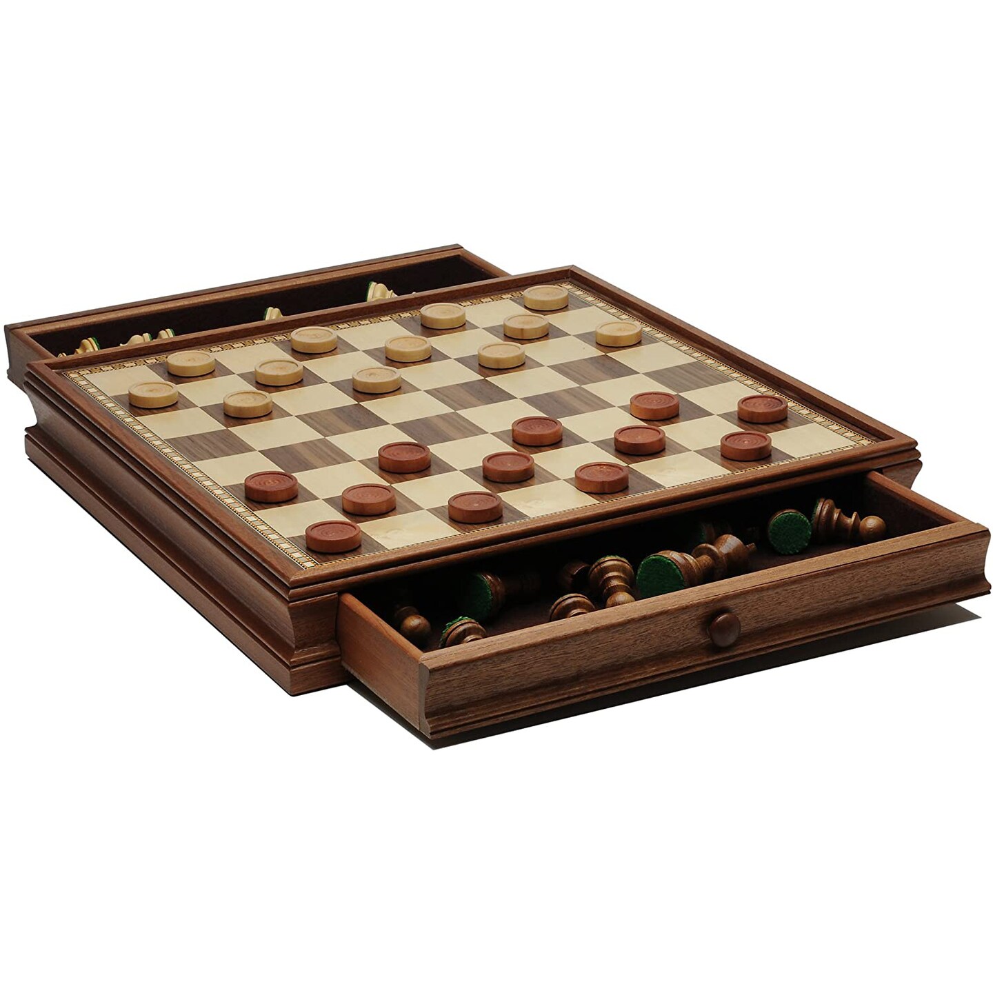 WE Games French Staunton Wood Chess &#x26; Checkers Set, 15 inch Board with Storage