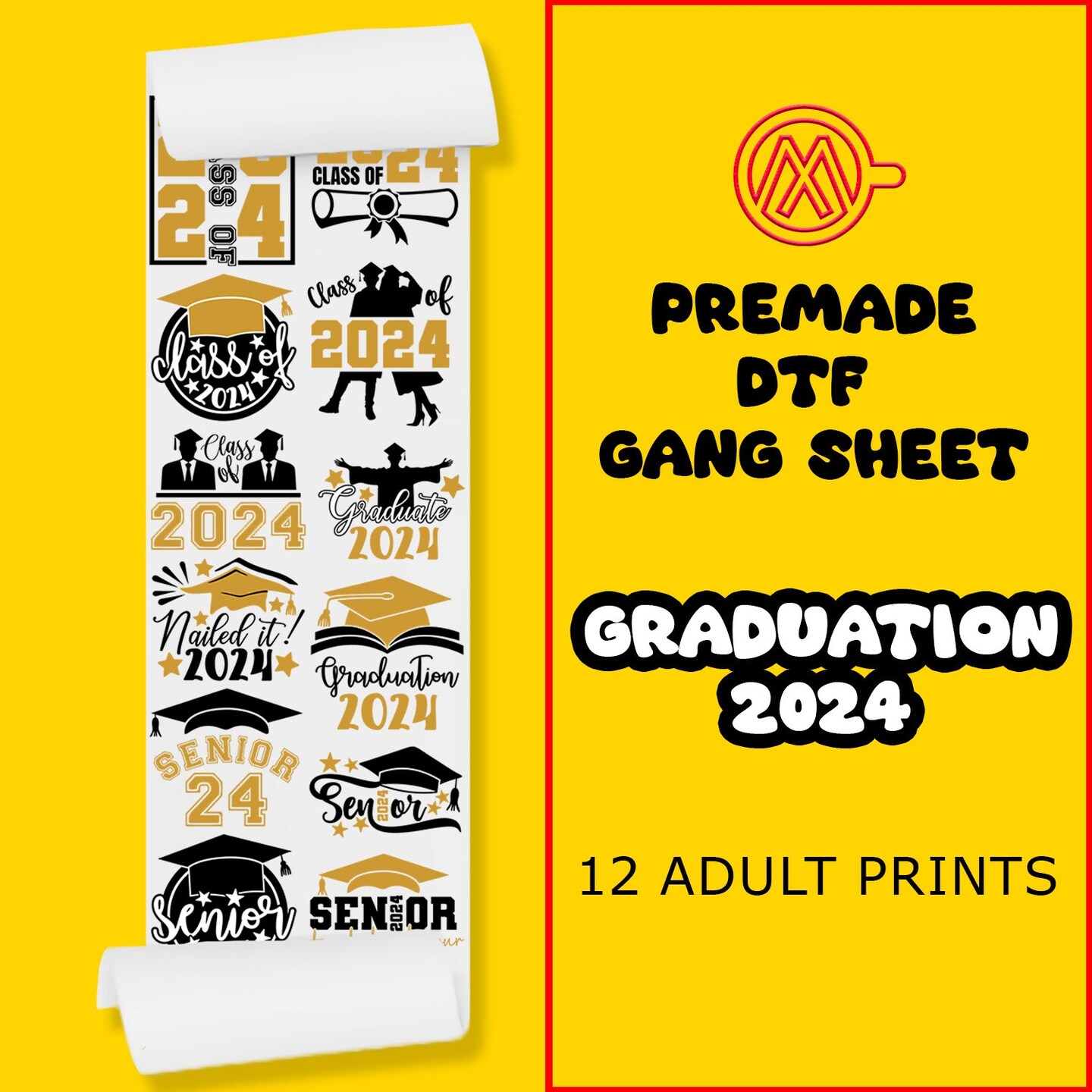 Graduation 2024 Direct-to-Film DTF Transfer Gang Sheets - 22x60
