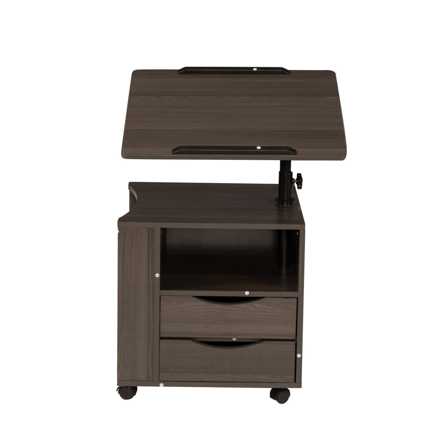 Height Adjustable Overbed End Table with Swivel Top and Storage Drawers | Multifunctional Table