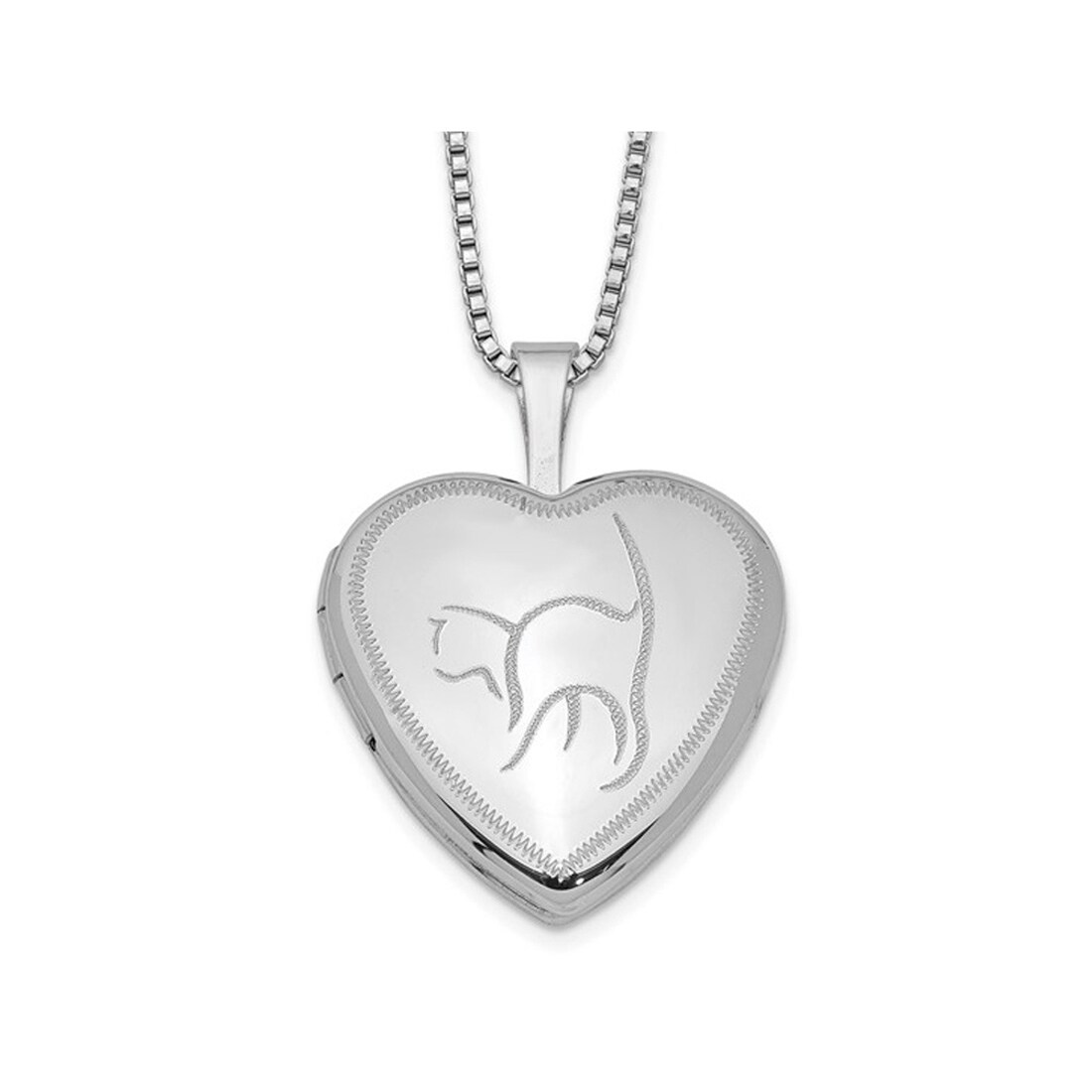Gem And Harmony Sterling Silver Cat Heart Locket Necklace with Chain