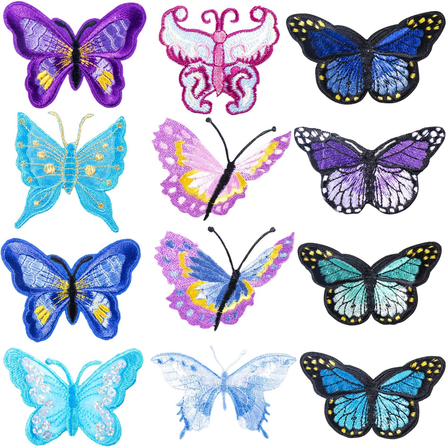 12 PCS Butterfly Patch Sew On, PAGOW Butterfly Embroidered Iron On Patches, Iron Sew On Embroidered Applique Decoration Sewing Patches for Bags, Jacket, Jean, Clothes DIY Patches,12 Bright Color