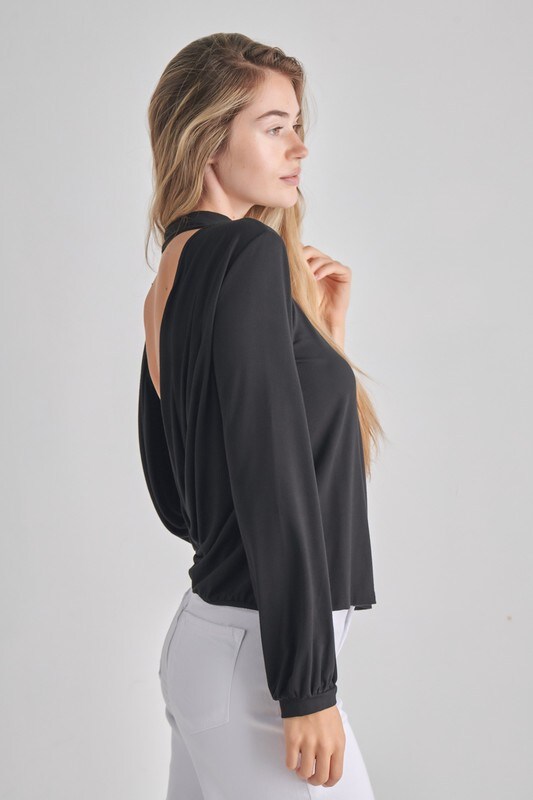 Long Sleeve Back Drop Mock Neck Top - TLR20661-BK-20 | 95% Rayon 5% Spandex | RADYAN&#xAE;
