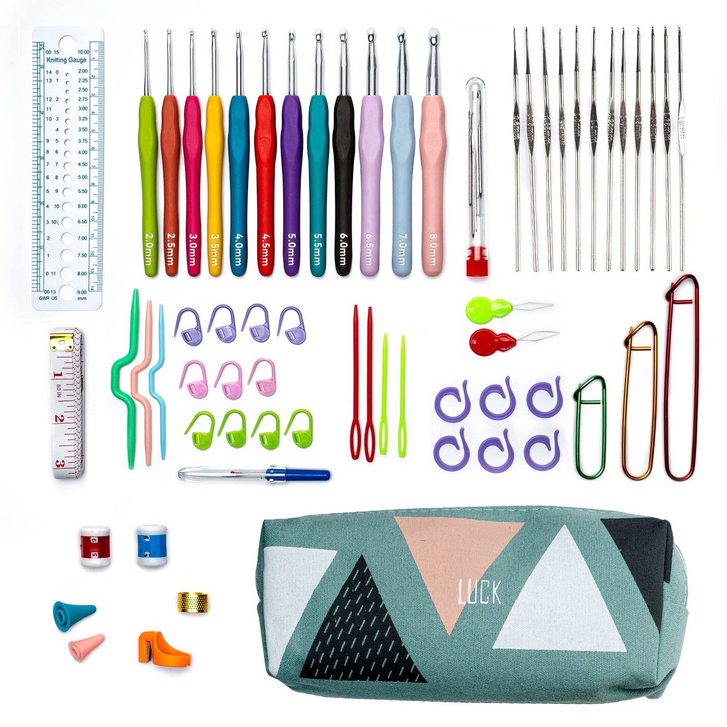 24 Sizes Crochet Needles Kit for Arthritic Hands Ergonomic Soft Grip Handles for Beginners Mothers Girls Large Crochet Supplies with 43Pcs Crochet Accessories and Storage Bag