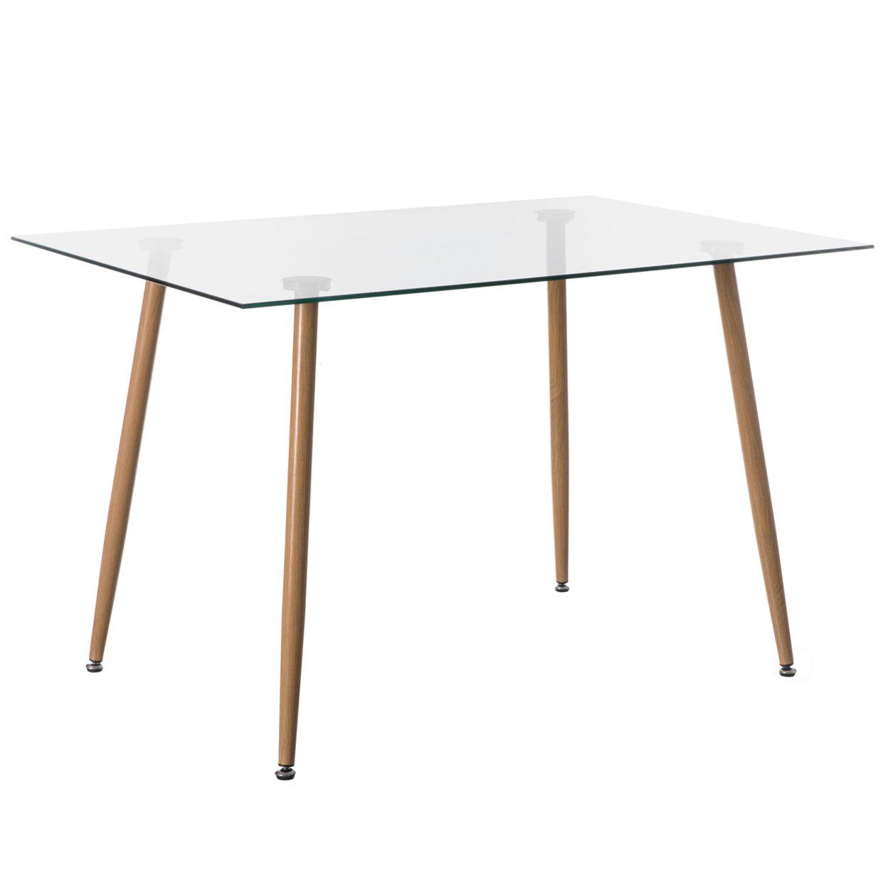 Fabulaxe Rectangle Glass Top Accent Dining Table with Solid Wood Legs Modern Space Saving Small Leisure Tea Desk