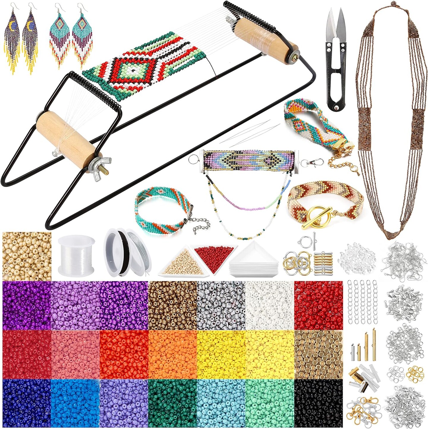 Value Bead Loom Kit, 11343 PCS Loom Beading Supplies with Lots of Seed Beads, Complete Jewelry Making Tools and Accessories, Beading Loom Kits for Adults Jewelry Making Bracelets Belts