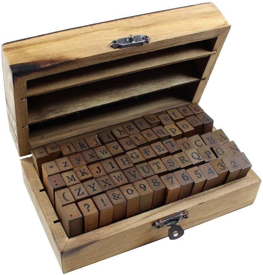 Alphabet Stamps Set 70pcs Letter Number Symbol Vintage DIY Craft Card Making Wood Rubber Stamp