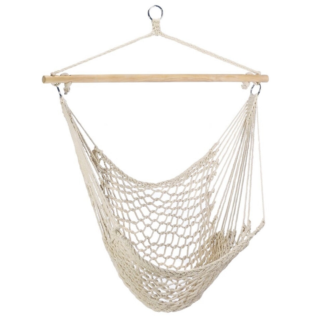 Hammock Chair Cotton Rope Swing With Wooden Stick 220Lbs Indoor Outdoor Use