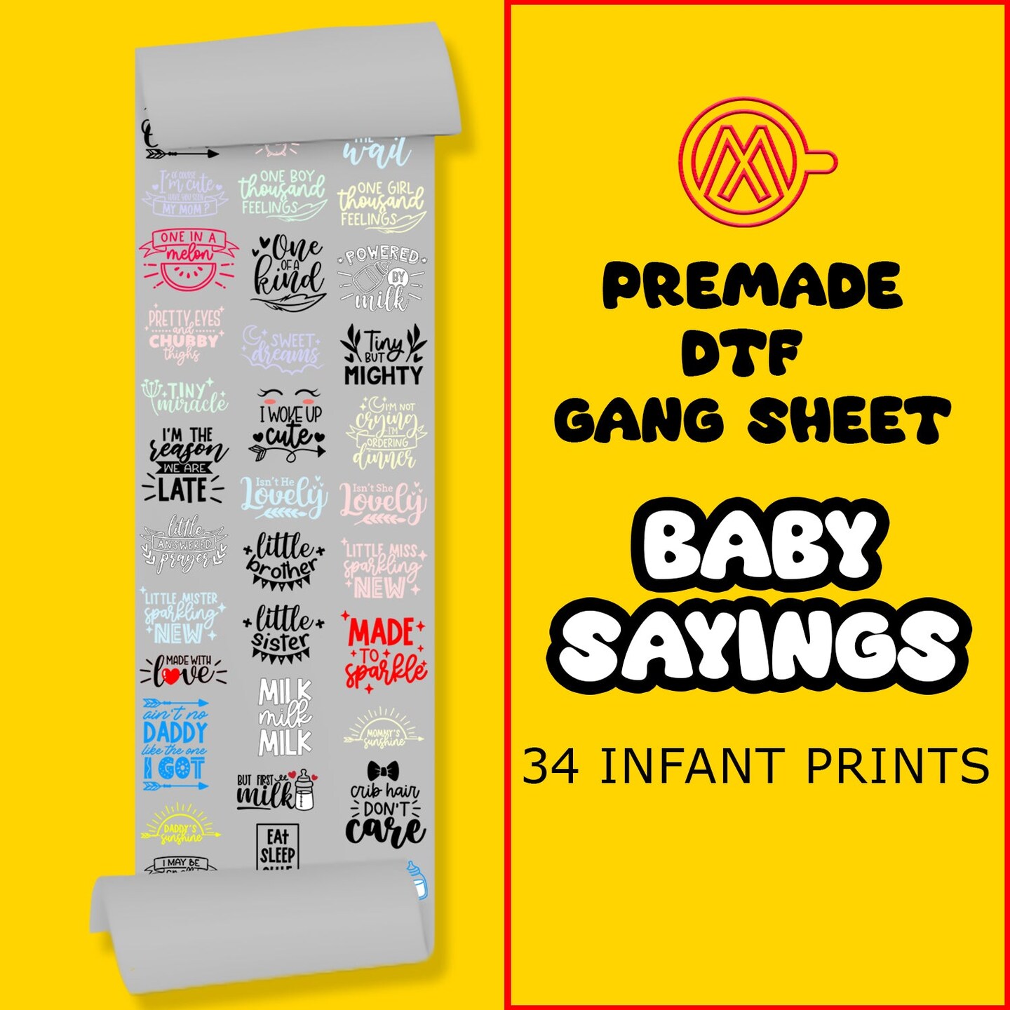 Baby Sayings Direct-to-Film DTF Transfer Gang Sheets - 22x60