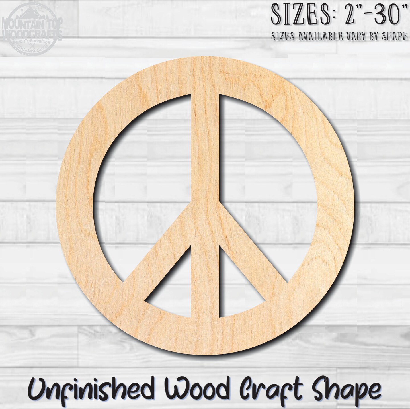 Peace Sign Unfinished Wood Shape Blank Laser Engraved Cutout Woodcraft ...