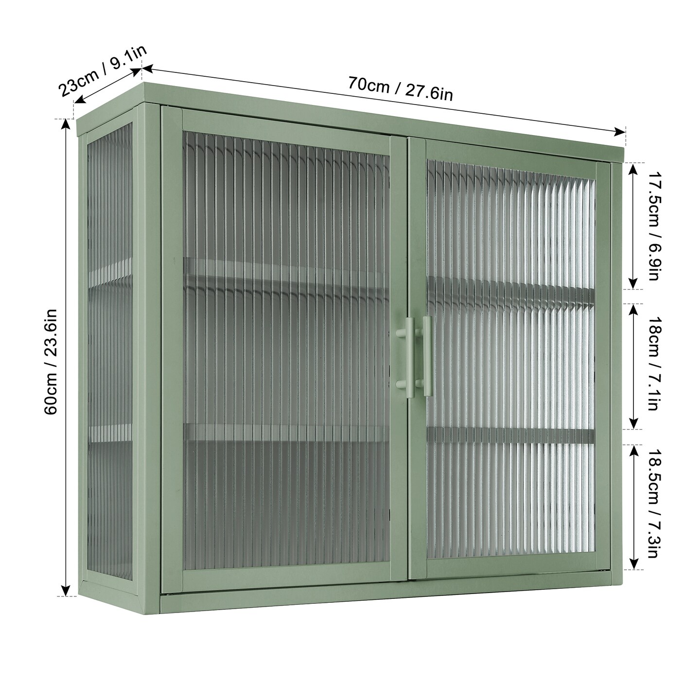 Vintage Mint Green Double Glass Door Wall Cabinet | 70*23*60cm / 27.6*9.1*23.6in | Elevate Your Space