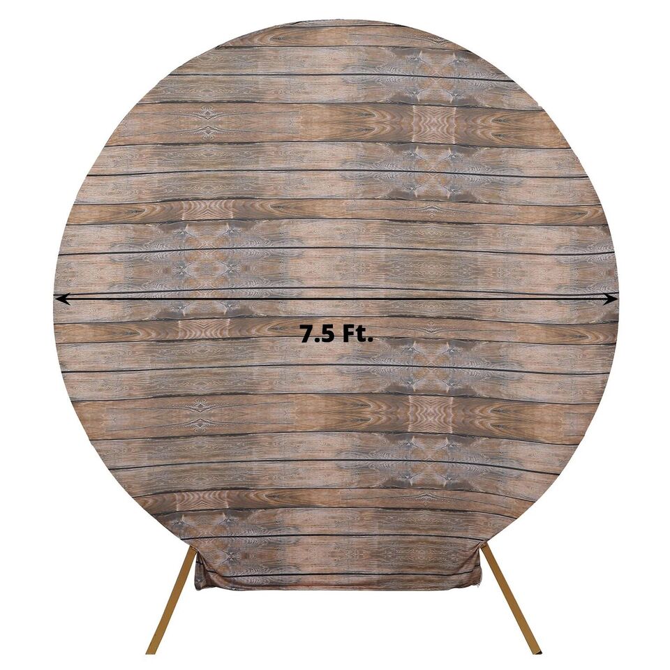 7.5 ft Brown Fitted Spandex Rustic Wood Design Round Backdrop Stand Cover