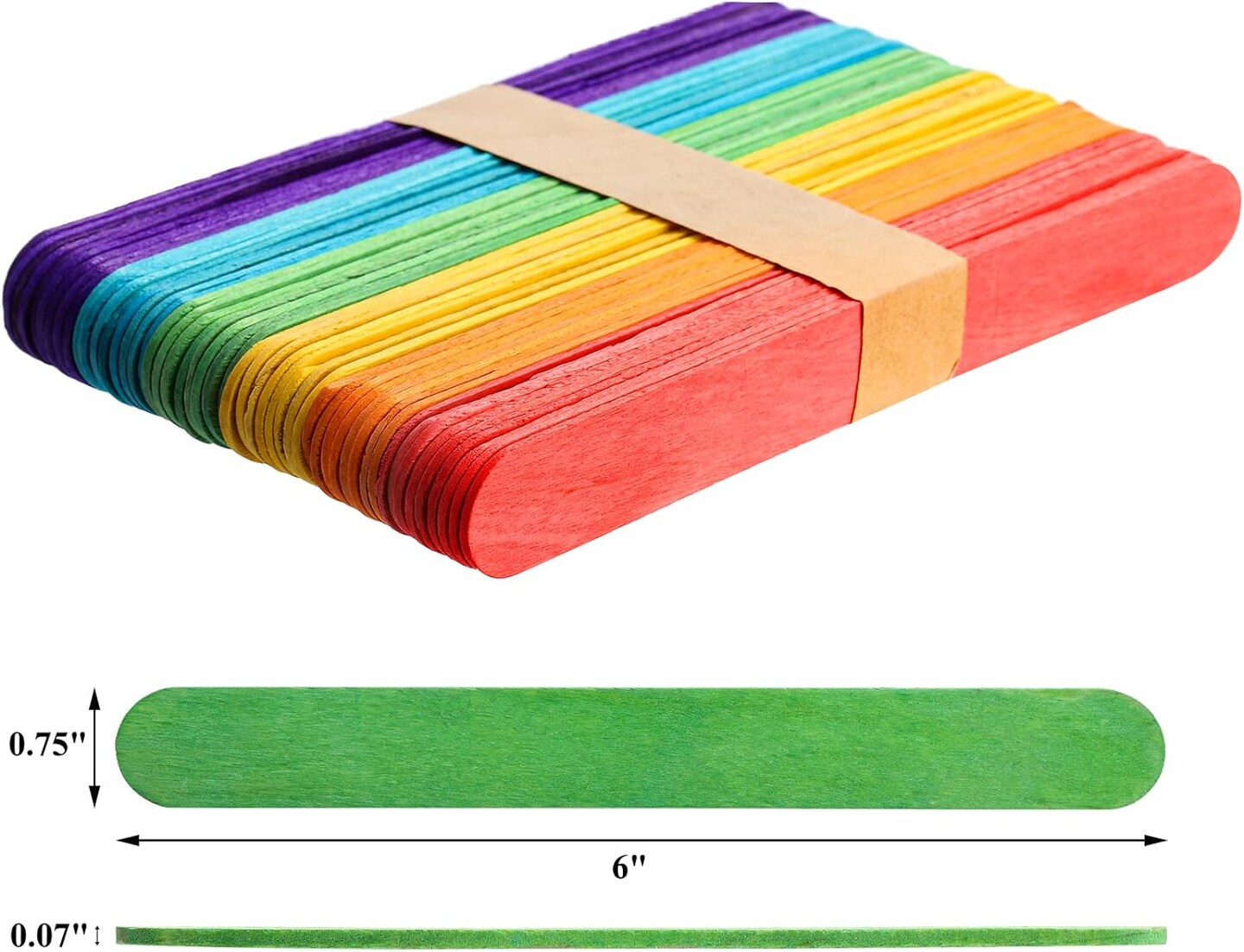 1000 Pack Colored Craft Sticks, 6 Inch Wooden Popsicle Sticks, Ice Pop Ice Cream Sticks Jumbo Wood Sticks for Kids&#x27; Art, DIY Projects, Home Classroom Craft Supplies