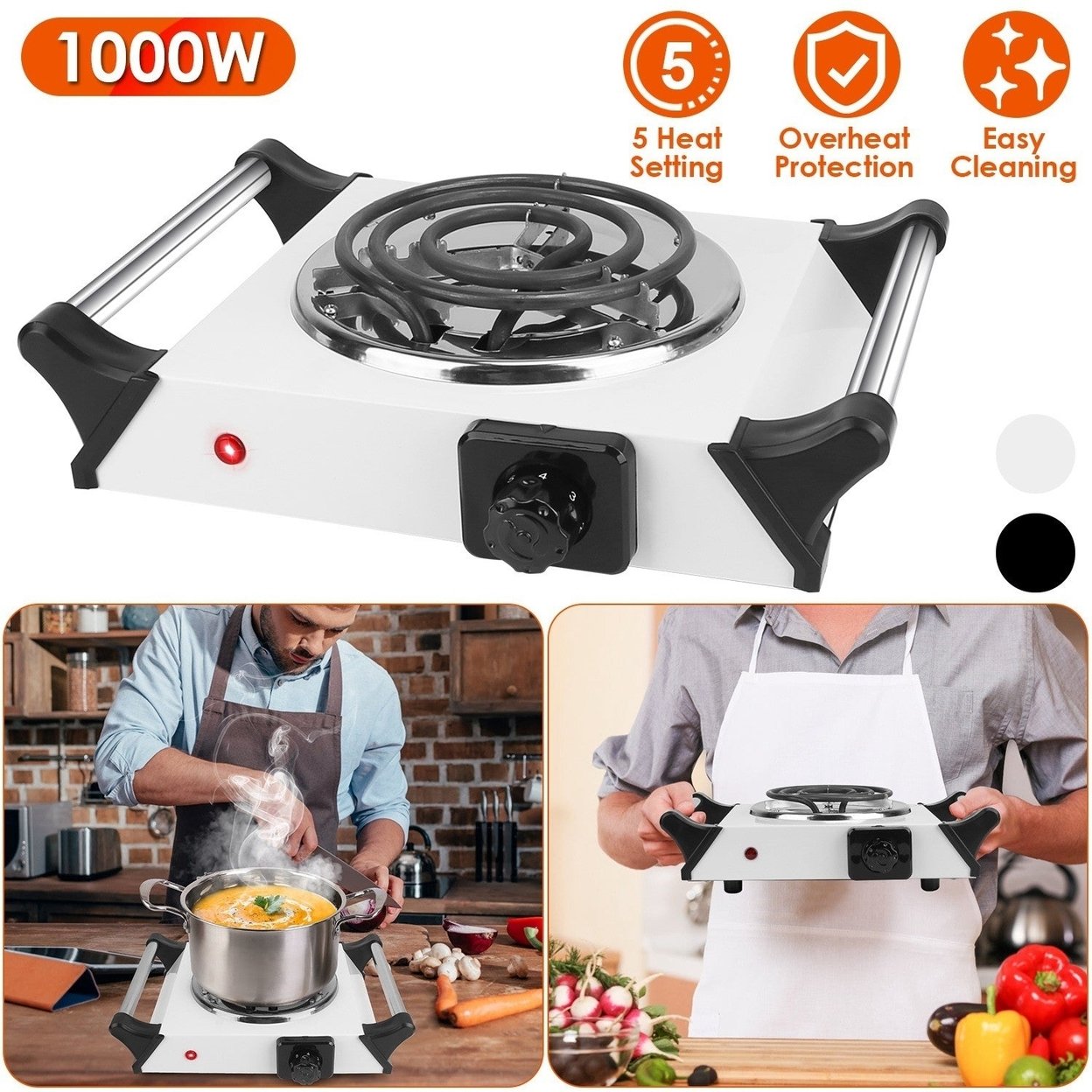 1000W Electric Single Burner Portable Coil Heating Hot Plate Stove Countertop Rv Hotplate With 5 Temperature Adjustments