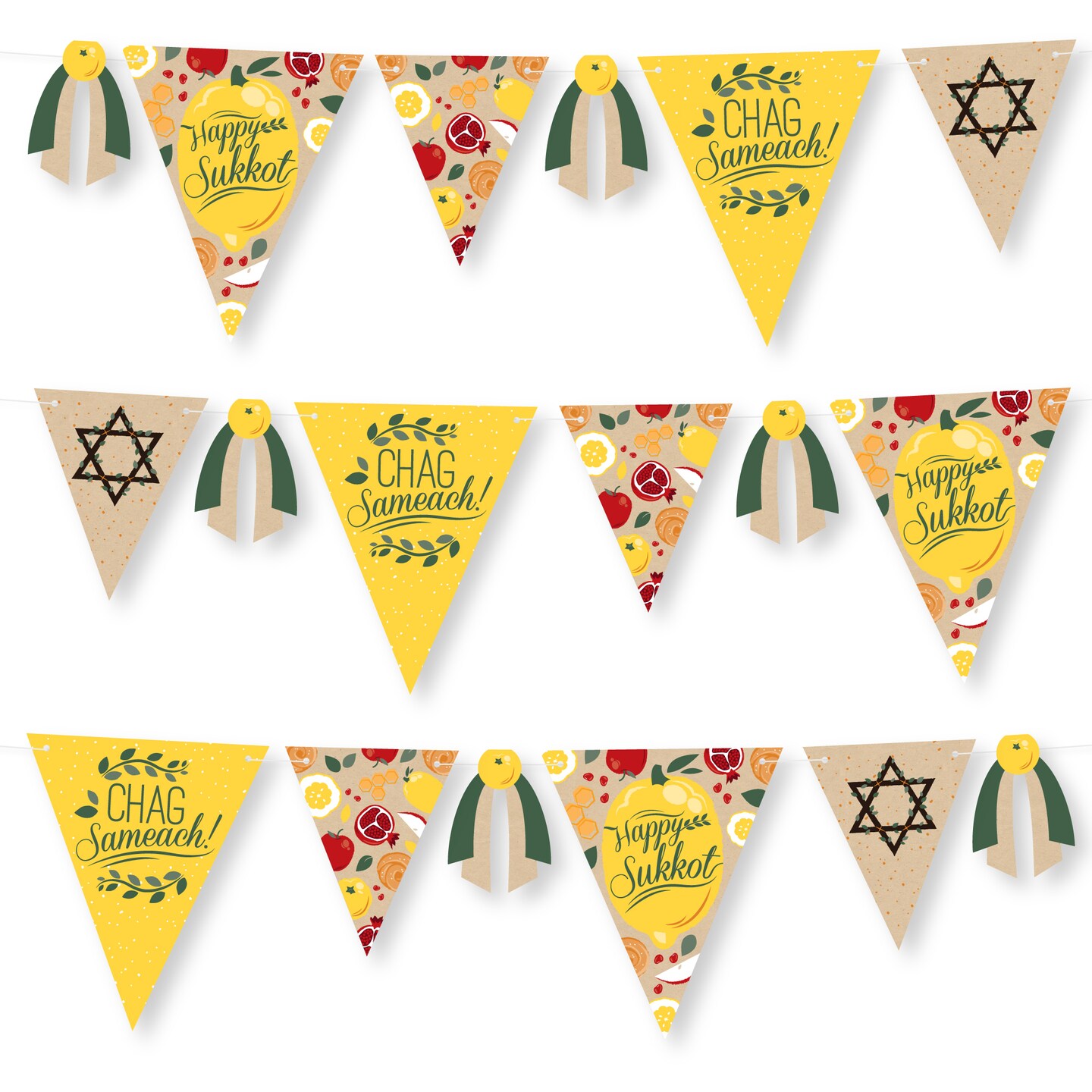 Big Dot of Happiness Sukkot - DIY Sukkah Jewish Holiday Pennant Garland Decoration - Triangle Banner - 30 Pieces