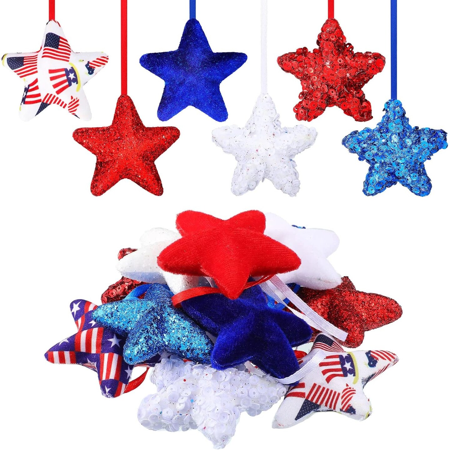 12 pieces of 4th of July Patriotic Hanging Star Ornament Independence Day