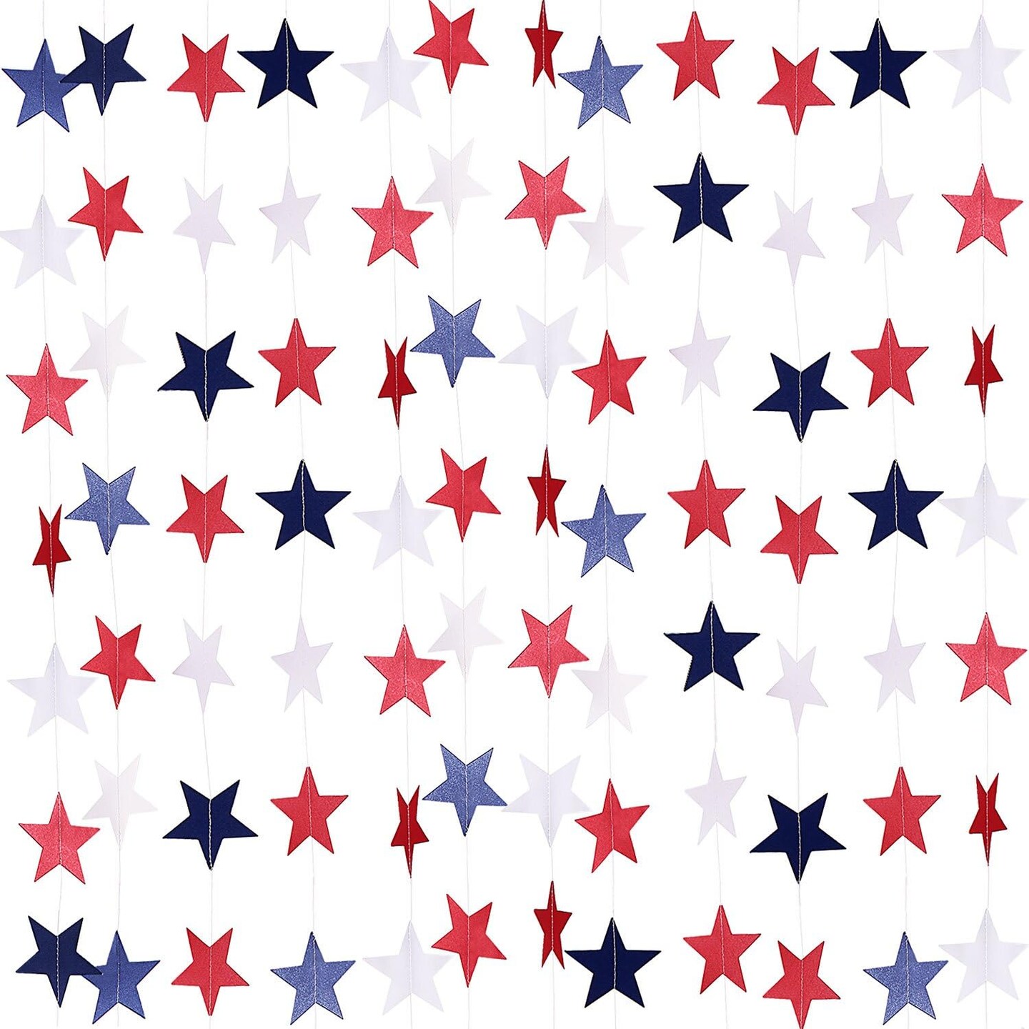 8 Strands Patriotic Star Streamers Banner Garland for 4th of July