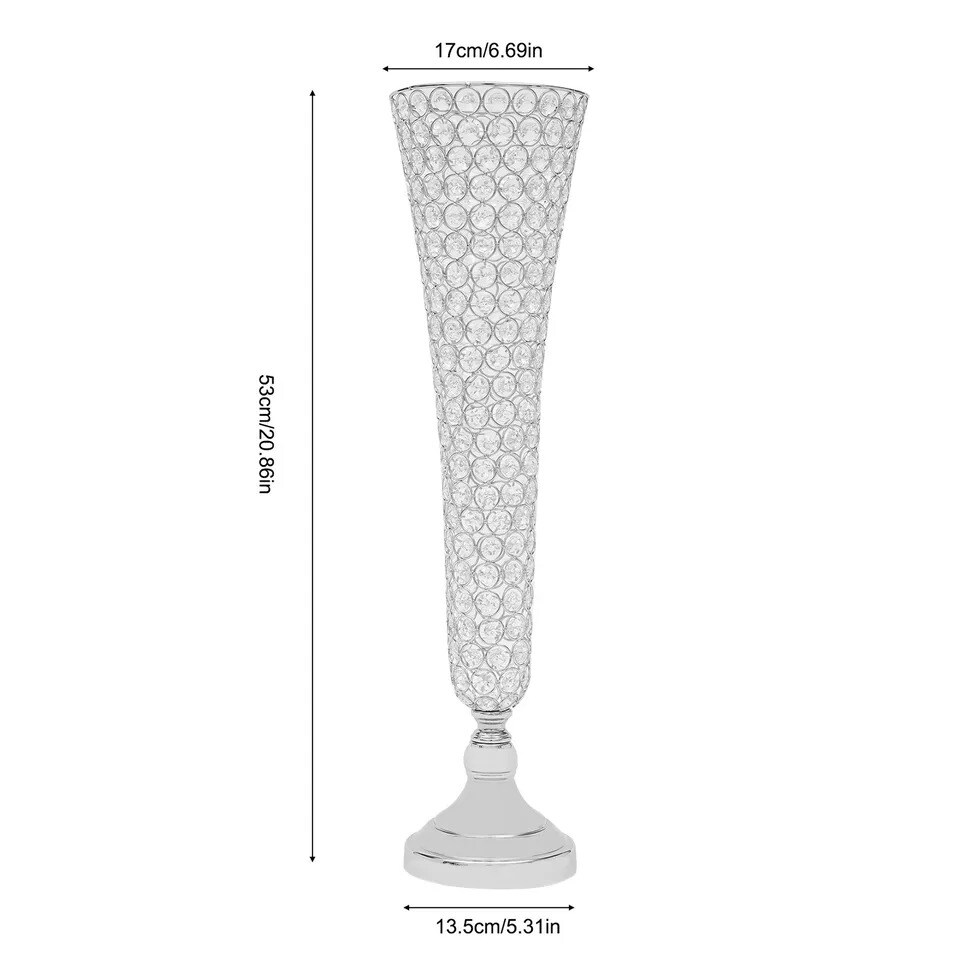 2 Pc Modern Crystal Trumpet Flower Silver Stand Crystal Vase For Wedding Decor