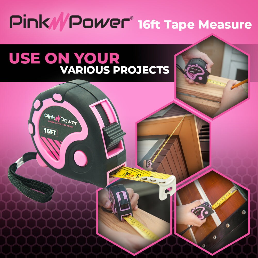 Pink Power 16ft. Pink Retractable Tape Measure