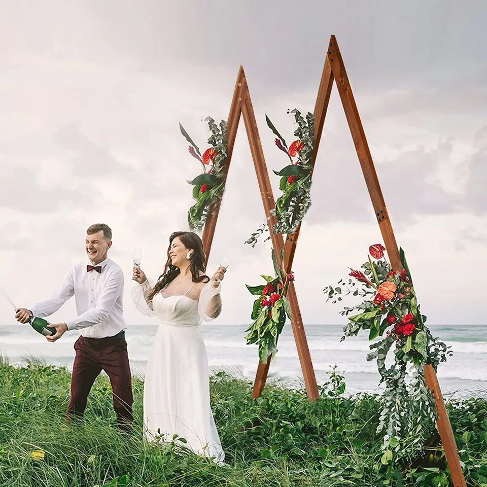 2PCS High&#xFF06;Low Wooden Wedding Altar Arch Ceremony Party Balloon Flower Arch Frame