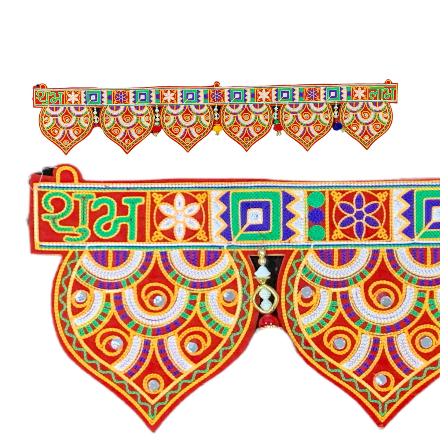 Indian Fabric Door Toran 35.5 Inch Bhandarwal Hanging Valance Embroidered Traditional Wall Decorative for Window Home Temple Decor Wedding Diwali Navratri Puja Housewarming Decorations