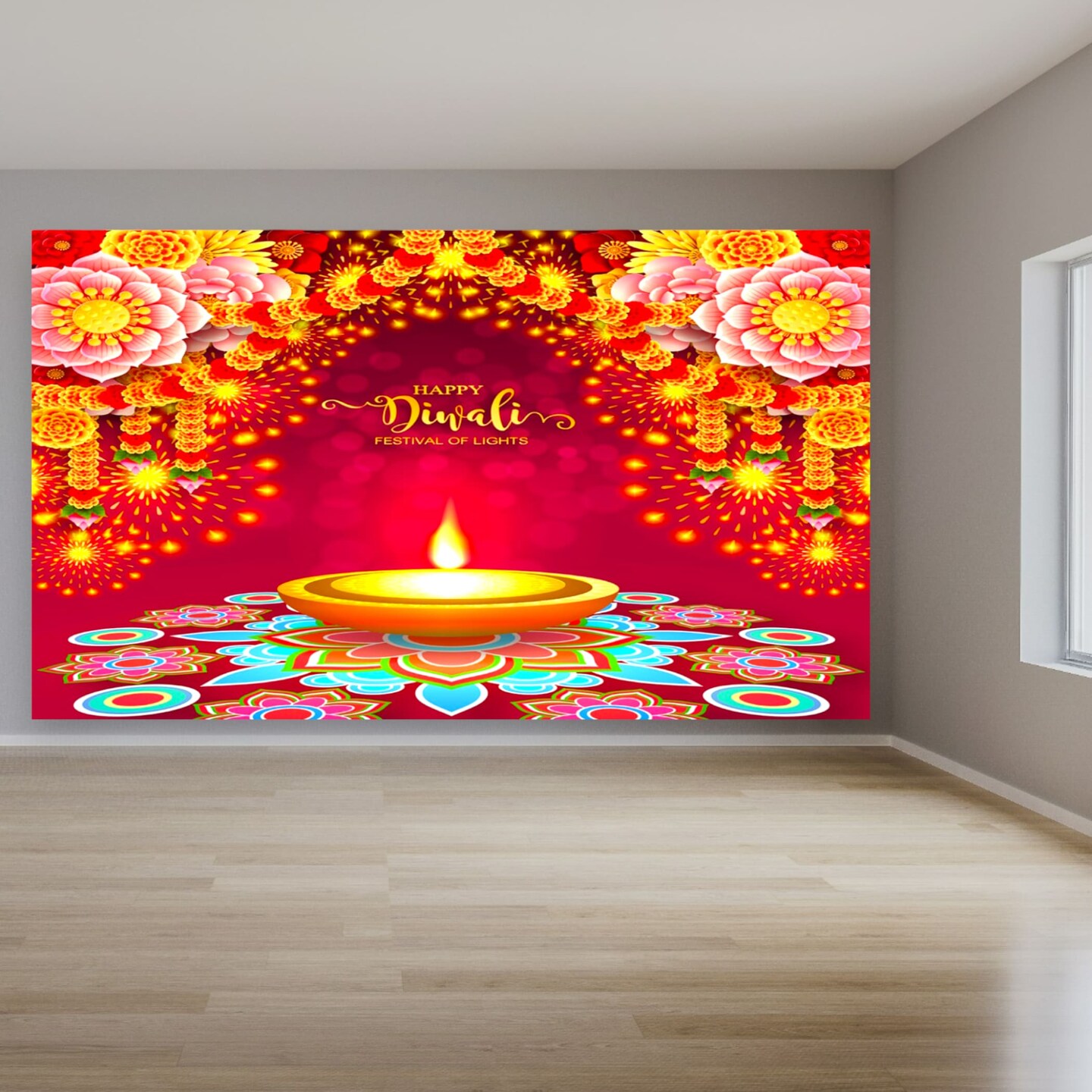 Happy Diwali Banner Indian Traditional Backdrop Cloth 5x8 Feet Indian Diwali Decor Pooja Wall Decor Indian Wall Art Photo Decor Banner Decorative Pooja Cloth Diwali Celebration
