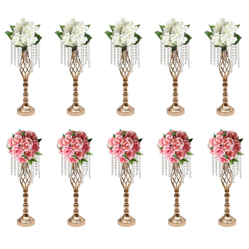 10-Pieces Gold Crystal Flower Stand Vases