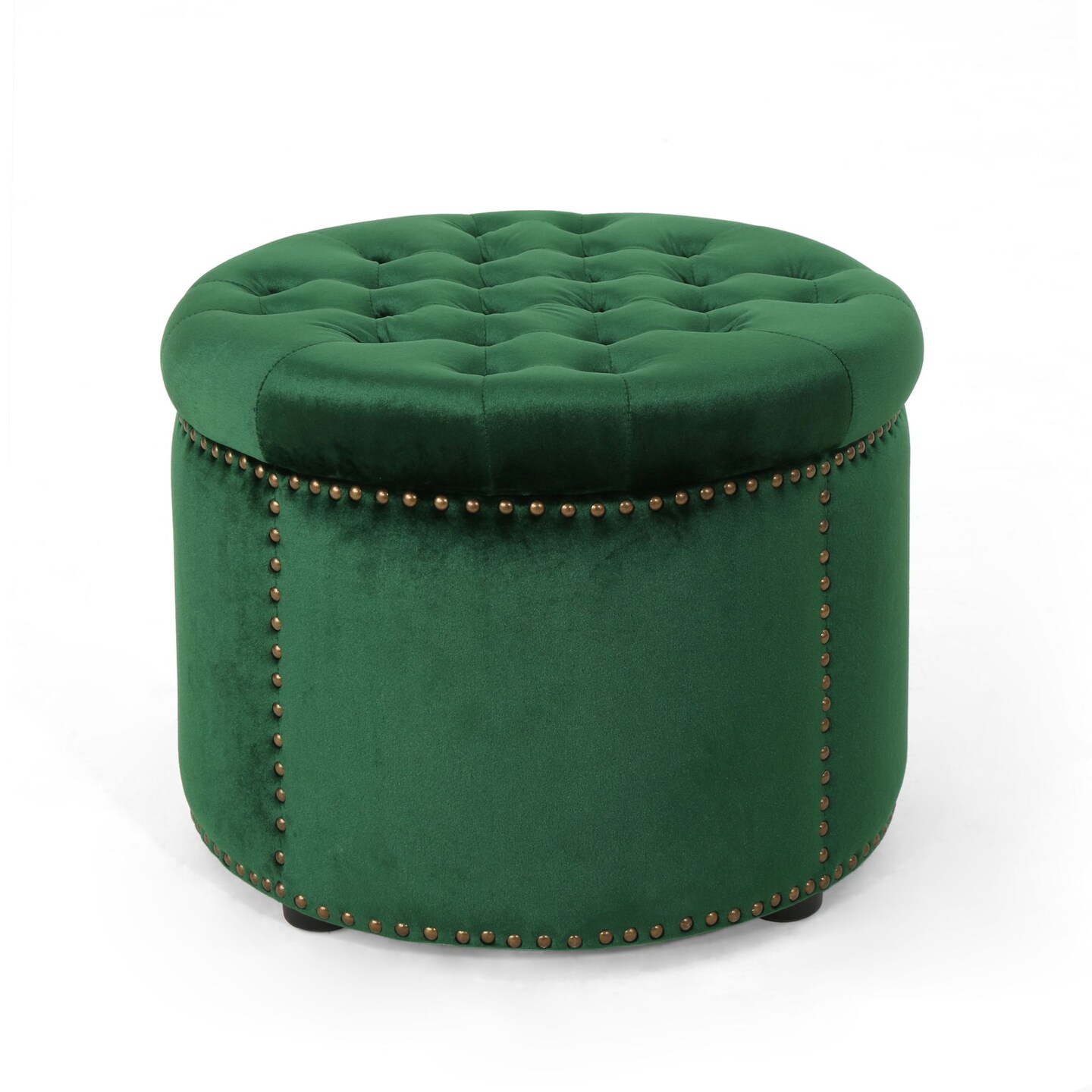 Contemporary Home Living 22" Emerald Green and Black Contemporary Round Tufted Ottoman
