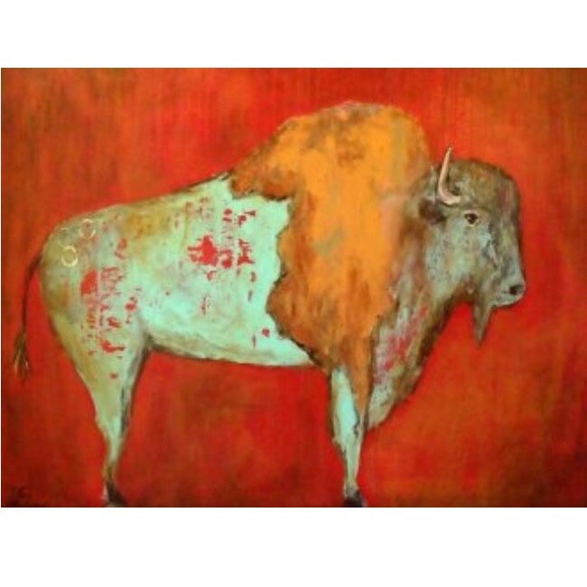 Outdoor Living and Style Red and Orange Buffalo Outdoor Canvas Rectangular Wall Art Decor 30" x 40"