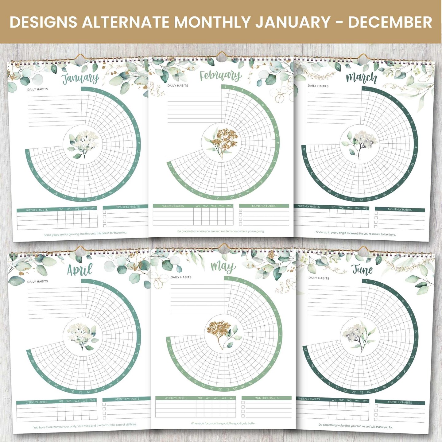 bloom daily planners Habit Tracking Calendar, 8&#x201D; x 10&#x201D;, Greenery