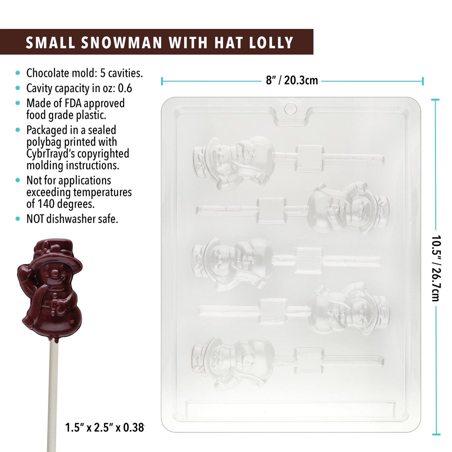 Chocolate Mold Lolly Small Snowman With Hat