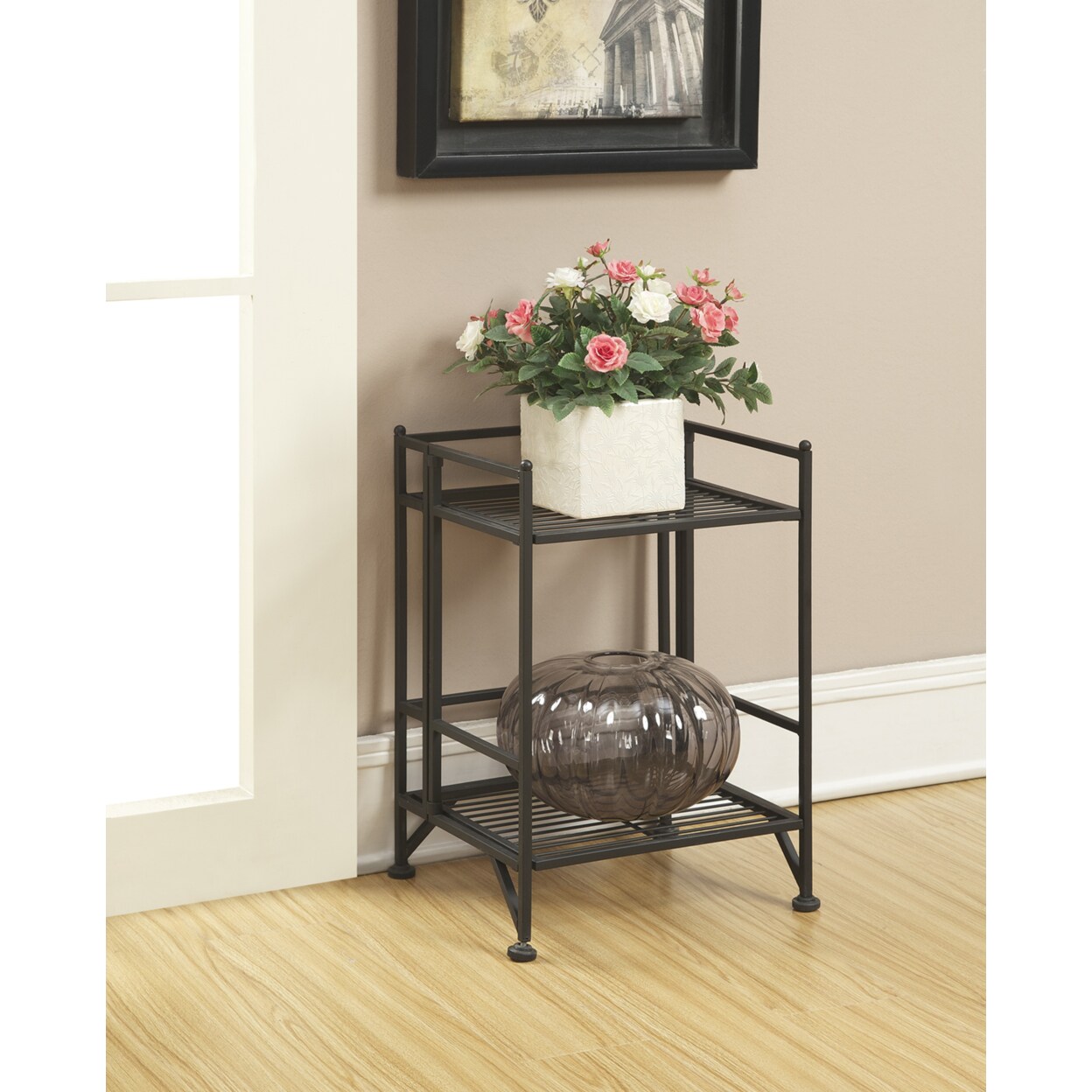 Convenience Concepts Xtra Storage 2 Tier Folding Metal Shelf, Black