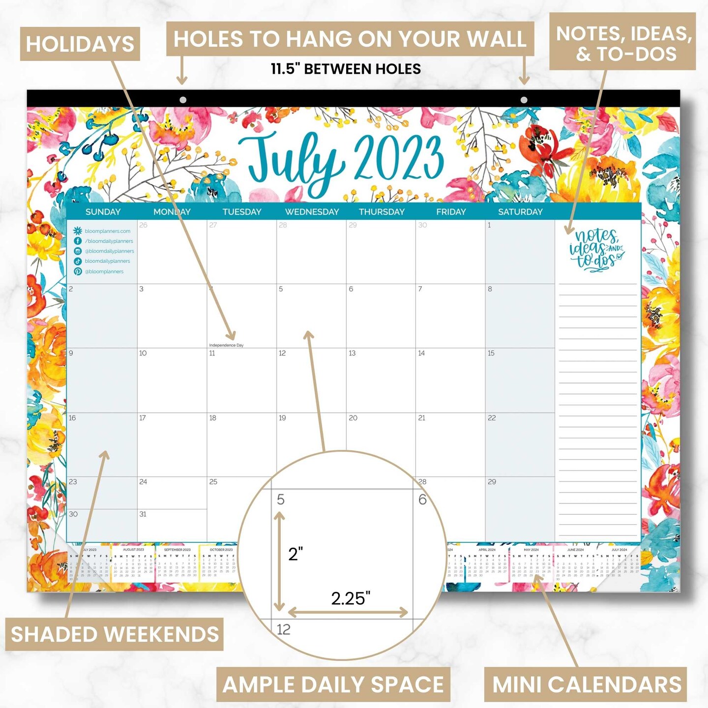 bloom daily planners 2023-24 Desk &#x26; Wall Calendar, 16&#x22; x 21&#x22;, Seasonal