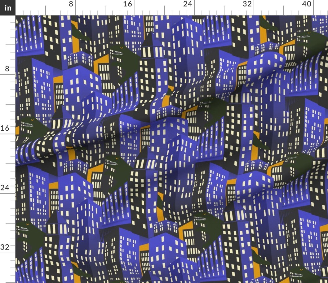 Various Fabrics by the Yard or Fat Quarter Sci Fi Fantasy Science Fiction Bold Geometric Retro Style Orange Skyline Skyscraper Lizard Custom Printed Fabric by Spoonflower