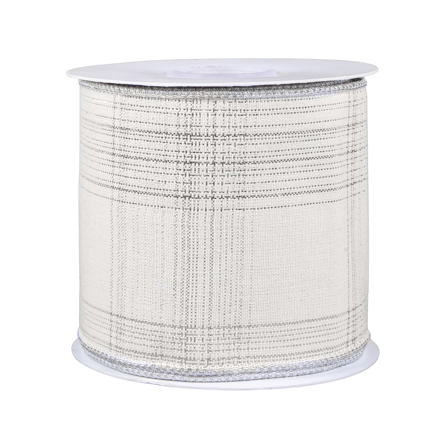 HGTV Home Collection , Silver Cotton Plaid Double fused Ribbon , Silver, 3 in