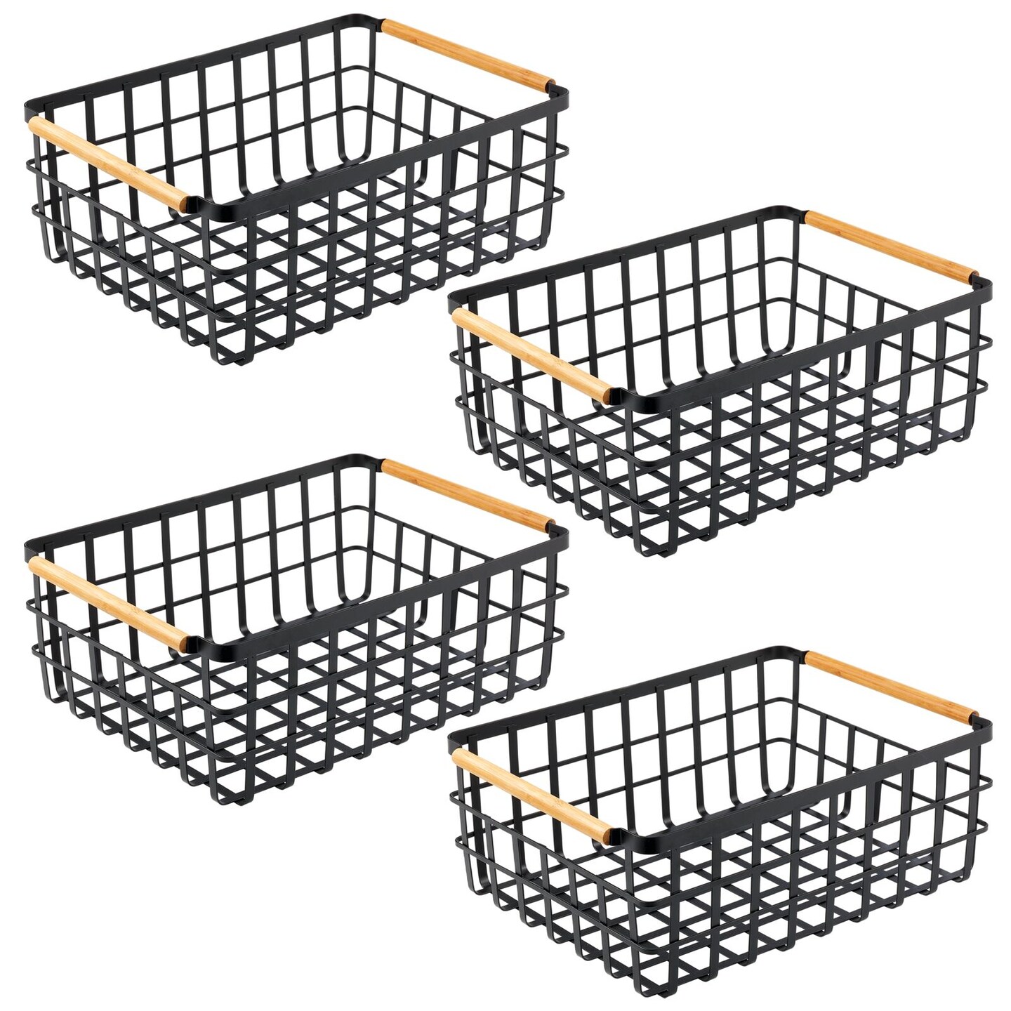 mDesign Metal Food Organizer Storage Bins with Bamboo Handles - 4 Pack