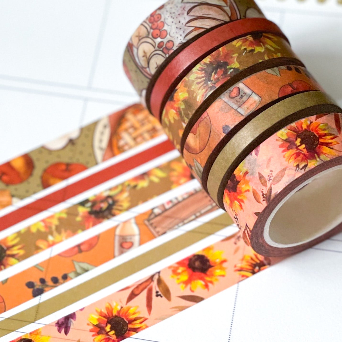Fall Apples &#x26; Sunflowers Autumn Washi Tape Set (#W012)