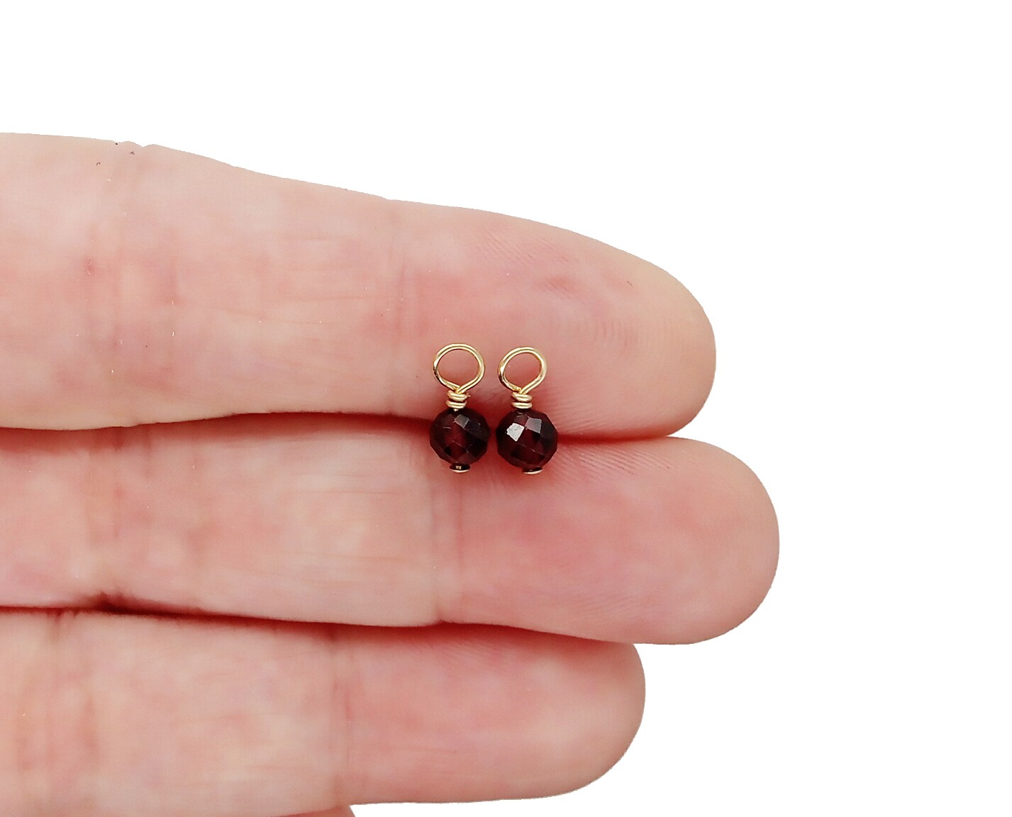 Tiny Garnet Charms with 14K Gold-Filled Wire, 2 pieces, Adorabilities