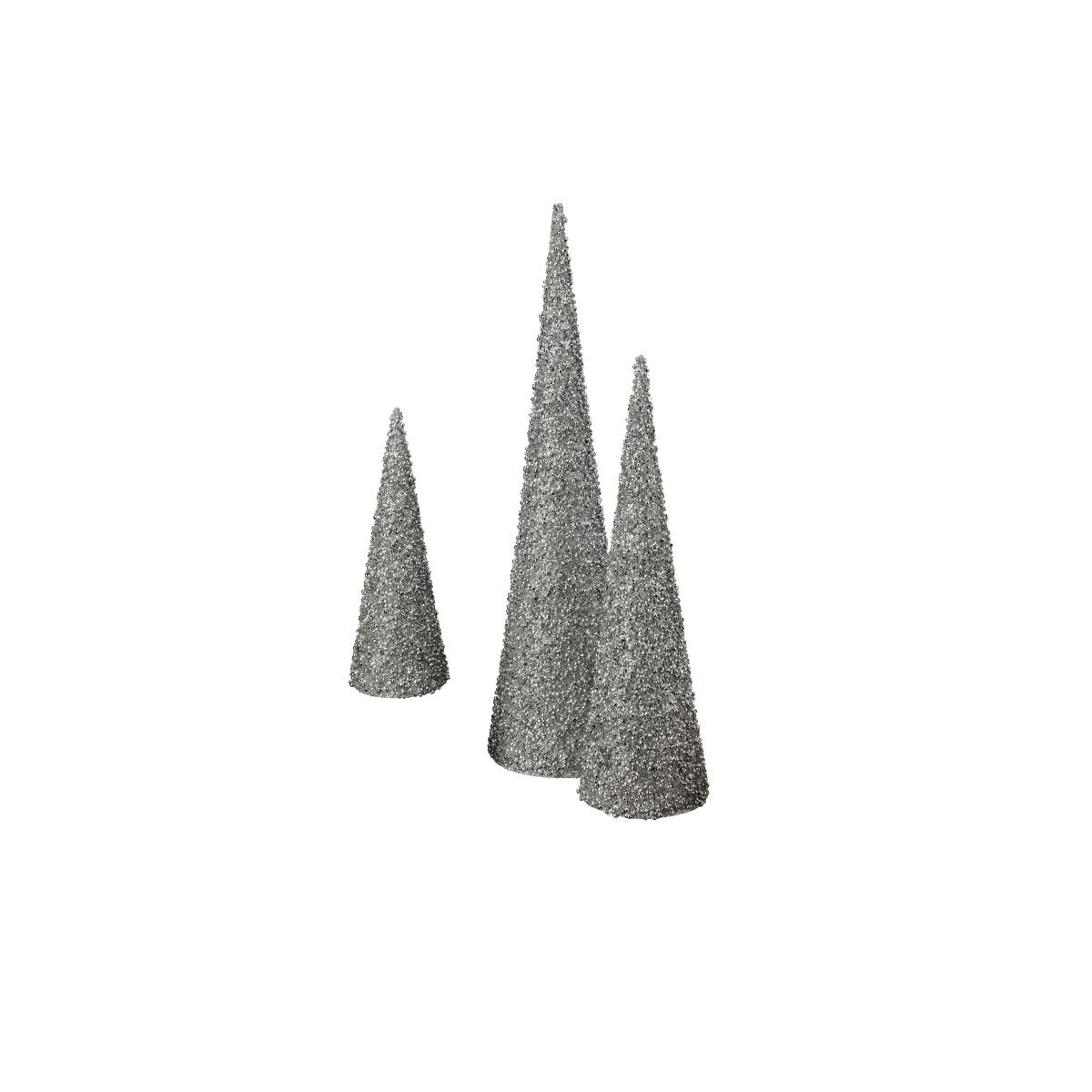 Contemporary Home Living Set of 3 Silver Glitter Sequin and Bead Cone Christmas Trees 2'