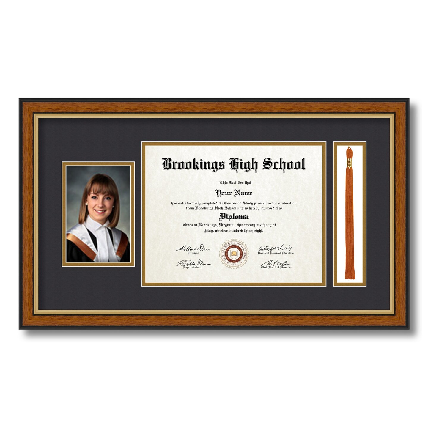 ArtToFrames 8.5x11 inch Diploma Frame with 4x6 Inch Image Opening and Tassel Opening - Framed with Black and Gold Mats, Comes with Regular Acrylic and Sawtooth Hanger for Wall Hanging (DIT-8.5x11)