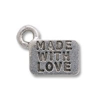 Charm for Jewelry Making - Made with Love 6x9mm Pewter Antique Silver Plated (Package of 2)