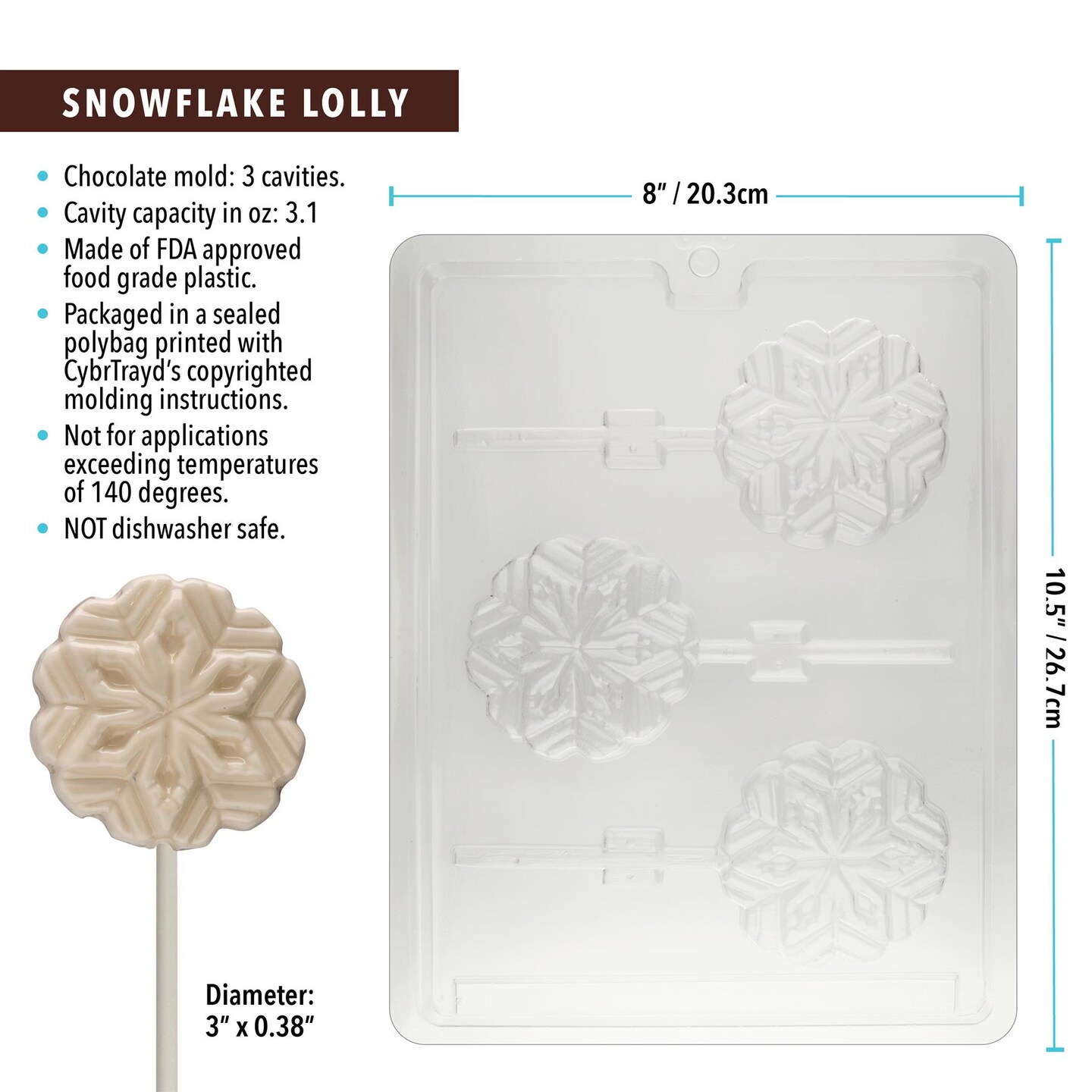 269 Snowflake Chocolate or Hard Candy Lollipop Mold - Molds N More