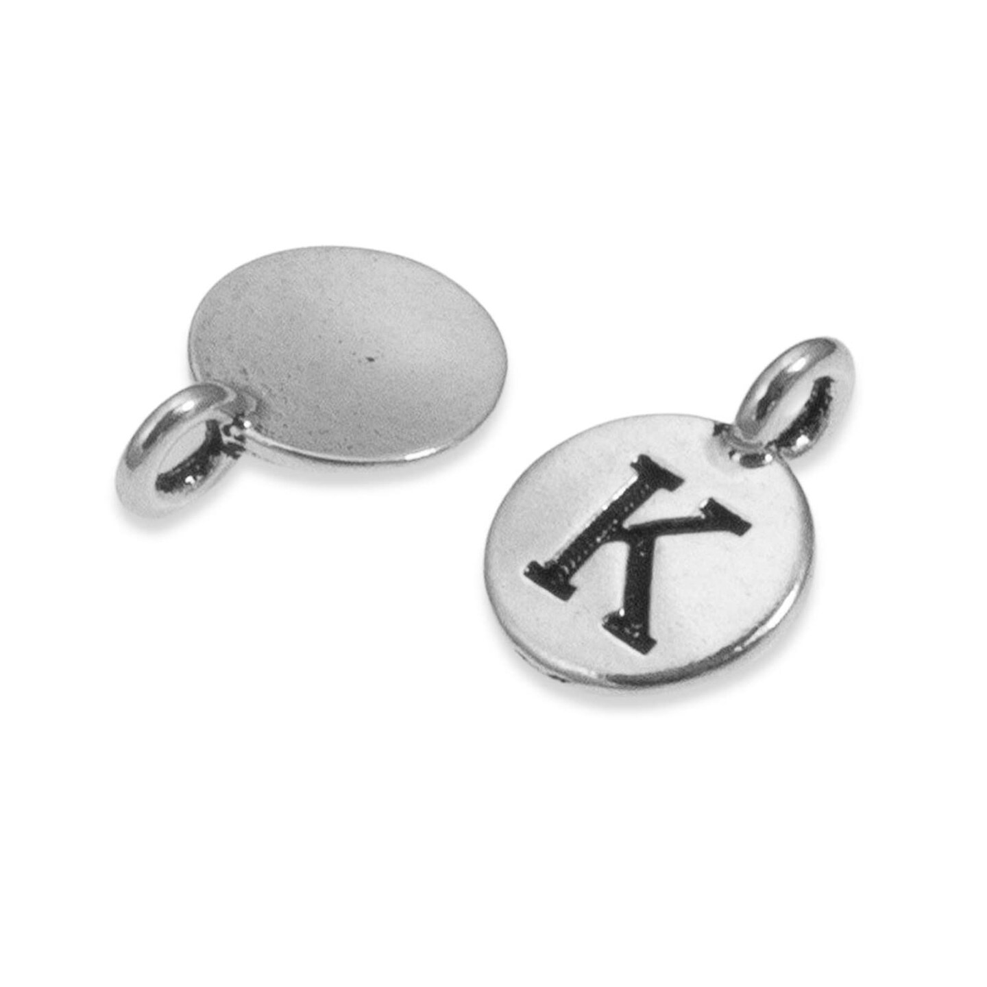 TierraCast Pewter Initial Charms-Silver Round Letter&#x22;K&#x22; 12x16mm (2)