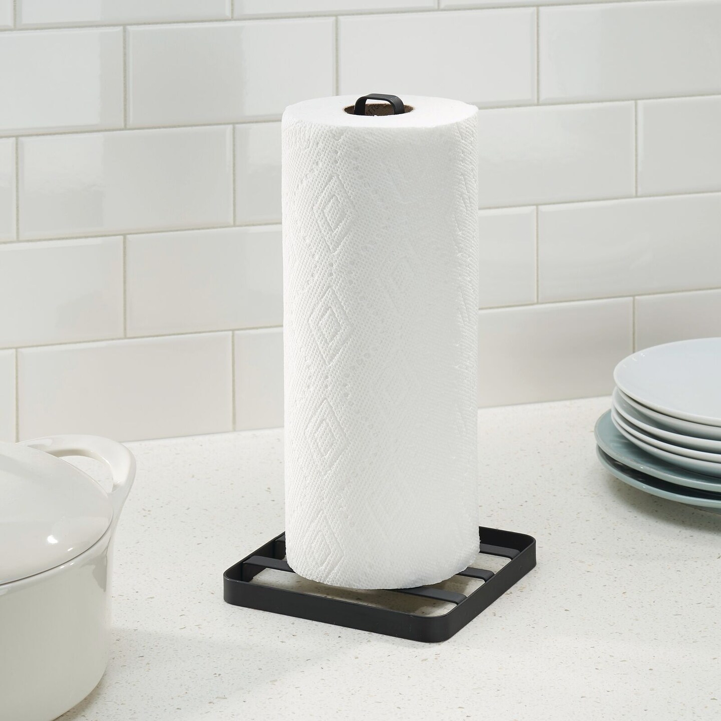 mDesign Modern Metal Portable Paper Towel Holder Stand/Dispenser