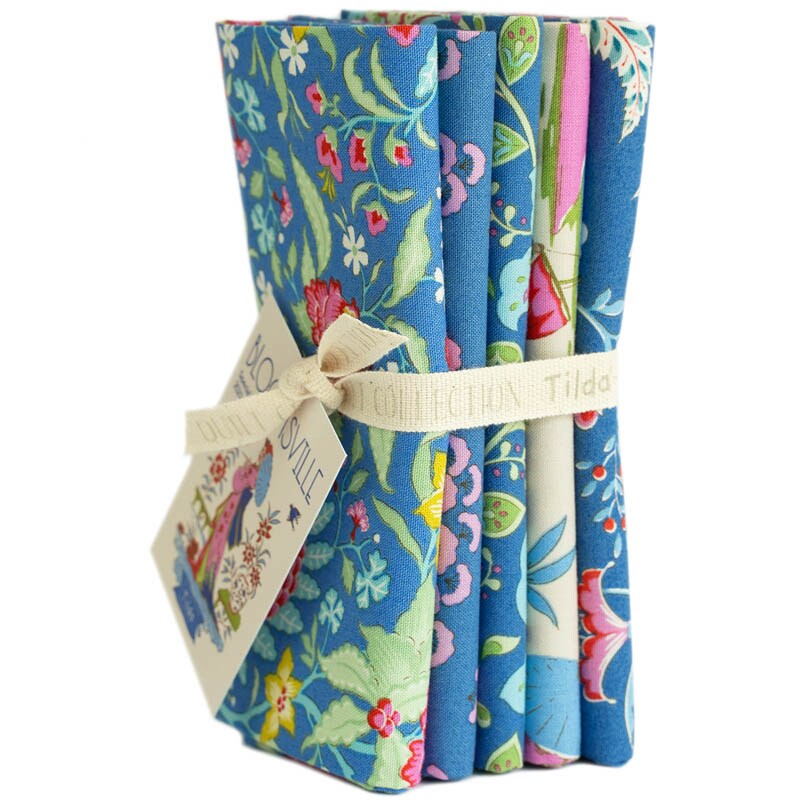 Tilda Fabrics Bloomsville -5 Fat Quarters - Blueberry/Dove -20&#x22;x22&#x22;- 100% Cotton