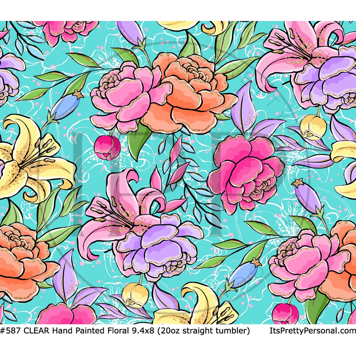 #587 CLEAR- 20oz - Hand Painted Floral 9.4&#x22; x 8&#x22; Pattern Vinyl Wrap
