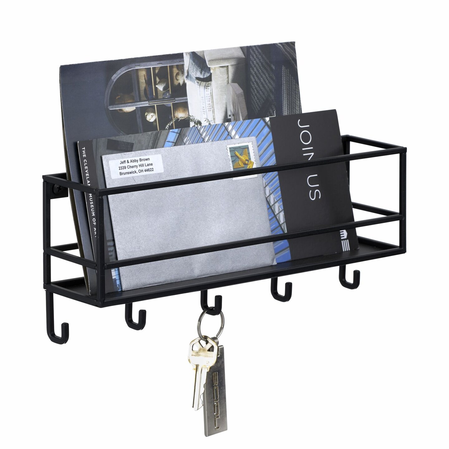 mDesign Metal Wall Mounted Mail Organizer and Key Holder, 5 Hooks