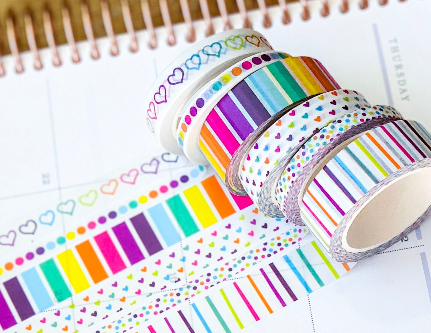 Rainbow Hearts &#x26; Stripes Polka Dots Washi Tape Set (#W001)