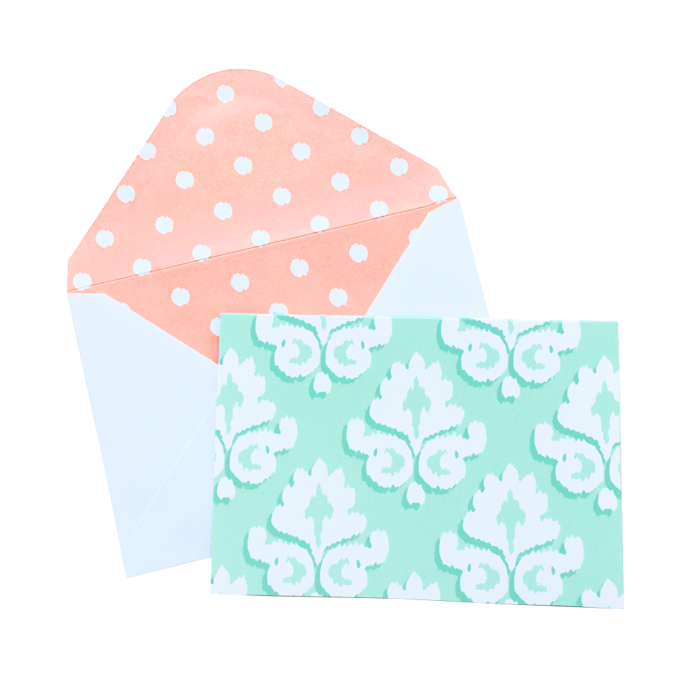 bloom daily planners Card Set, Blank Mint Damask