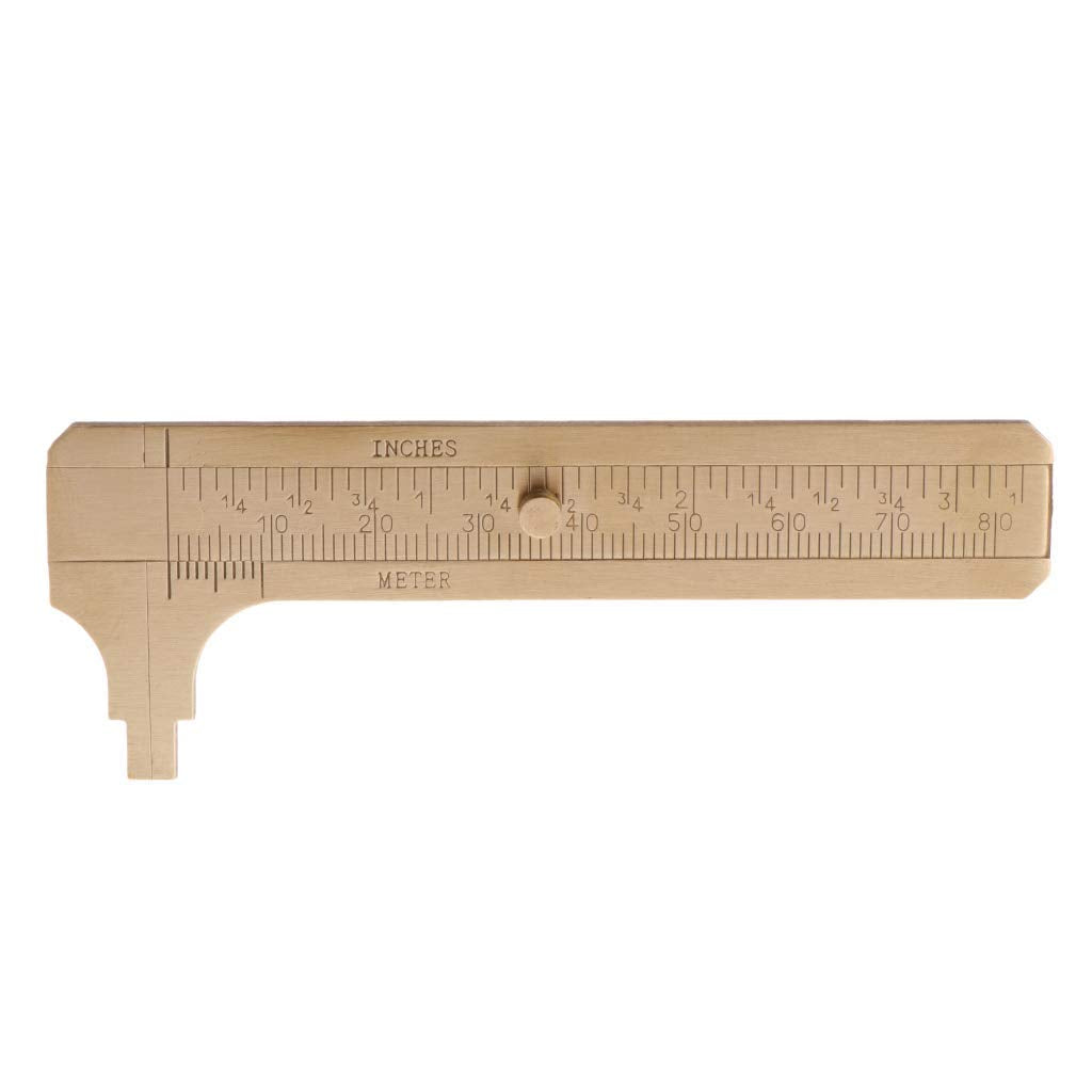 Mini Brass Pocket Ruler Handy Sliding Gauge Brass Vernier Caliper Ruler Measuring Tool Double Scales mm/inch :