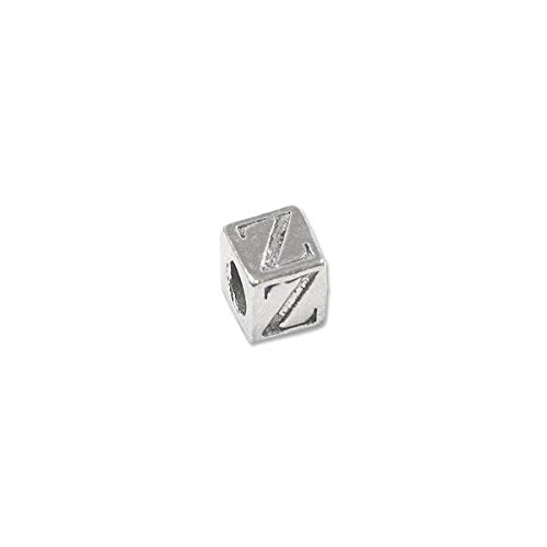 Alphabet Bead 5mm&#x22;Z&#x22; Pewter Silver Plated - Large Hole (1-Pc)